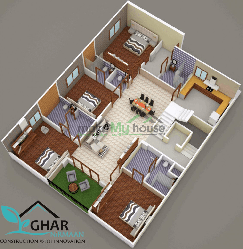 4BHK 3D Floor Plan Best Floorplan Architectural Plan Hire A Make