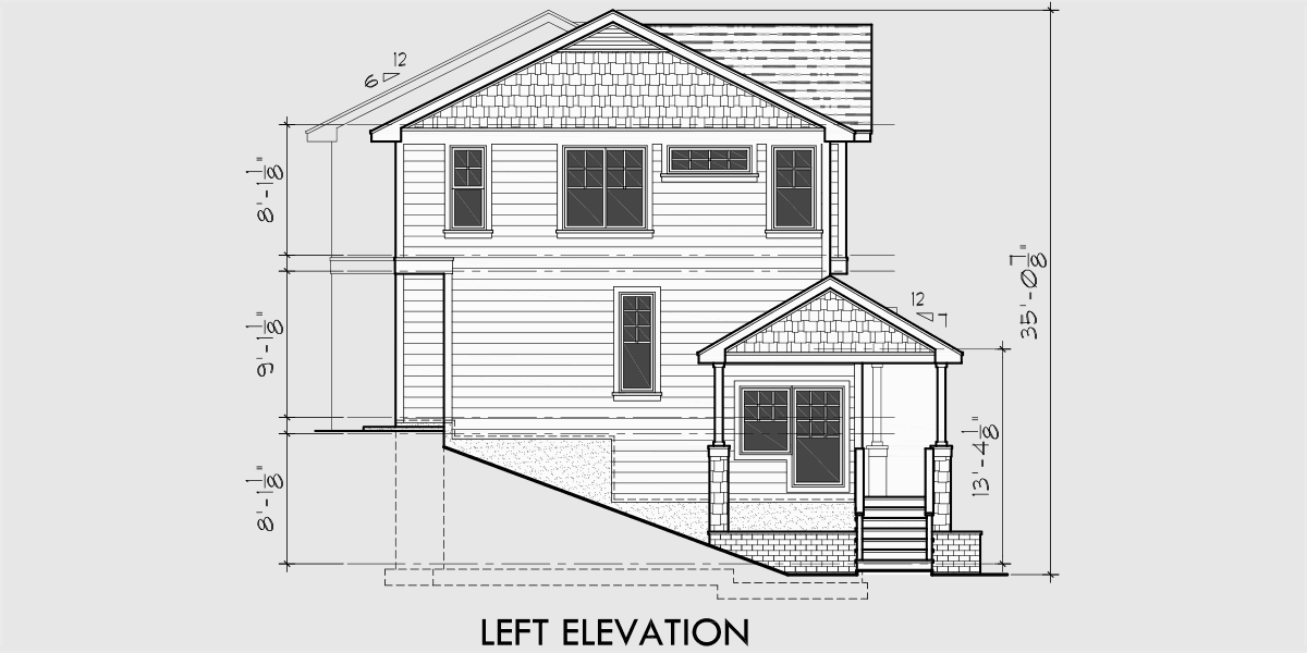Craftsman Duplex House Plans, Sloping Lot Duplex House Plans