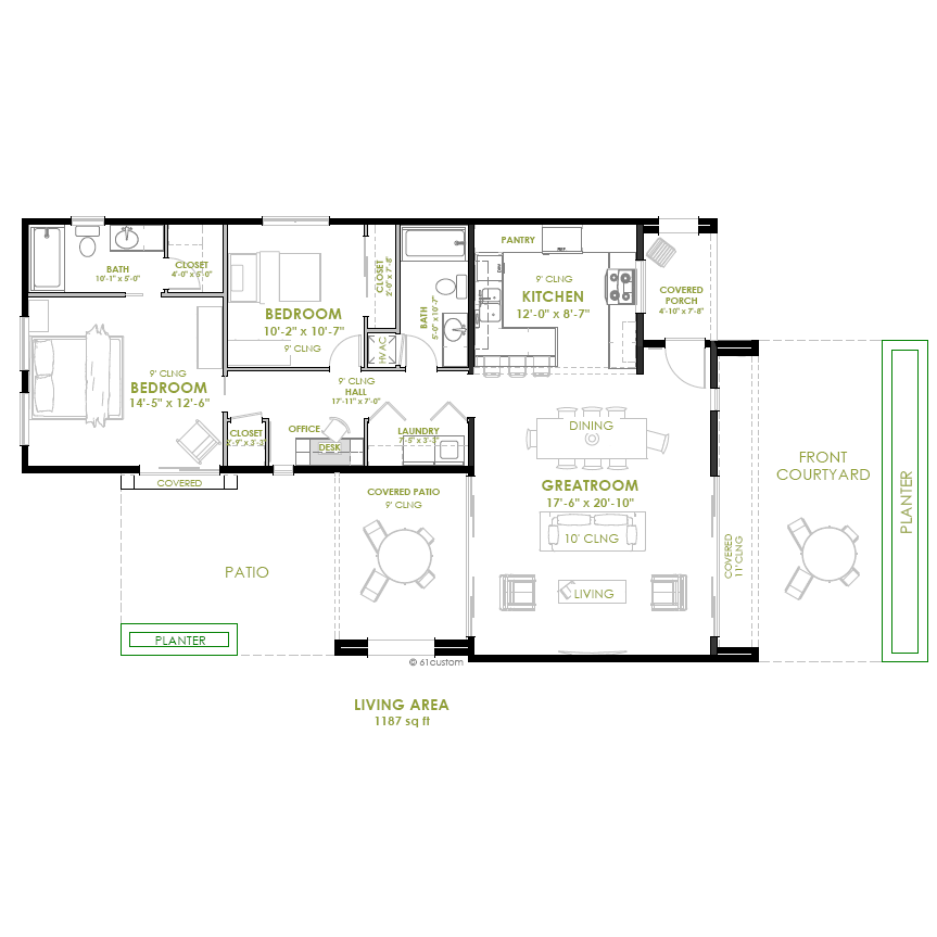 Modern 2 Bedroom House Plan 61custom Contemporary & Modern House Plans