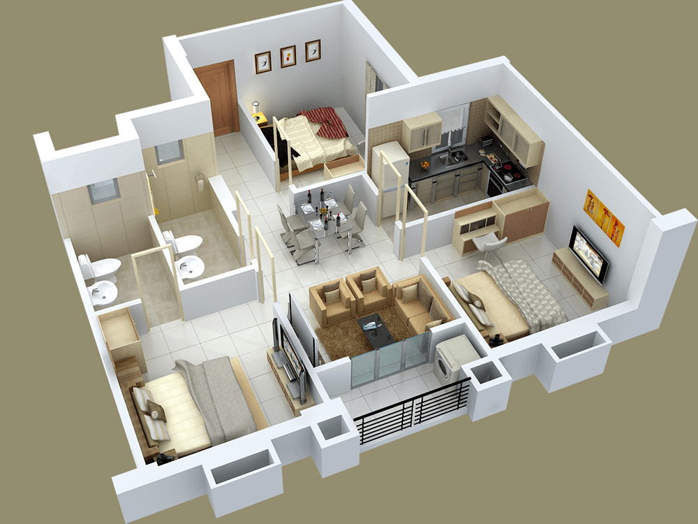 25 Three Bedroom House/Apartment Floor Plans
