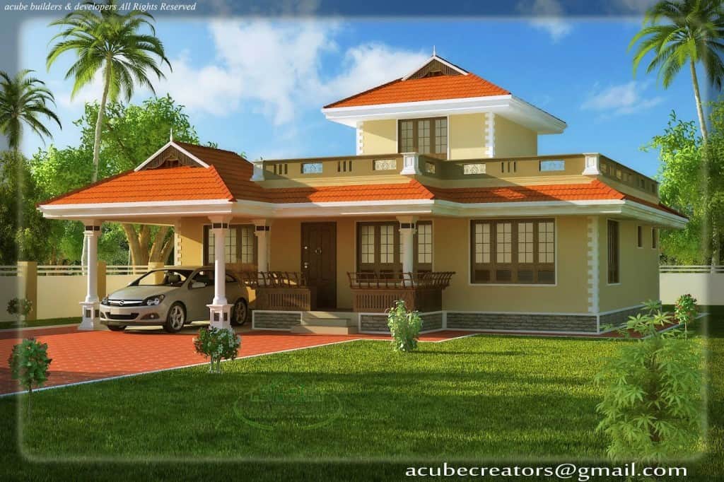Kerala Style House Elevation at 1524 sq.ft