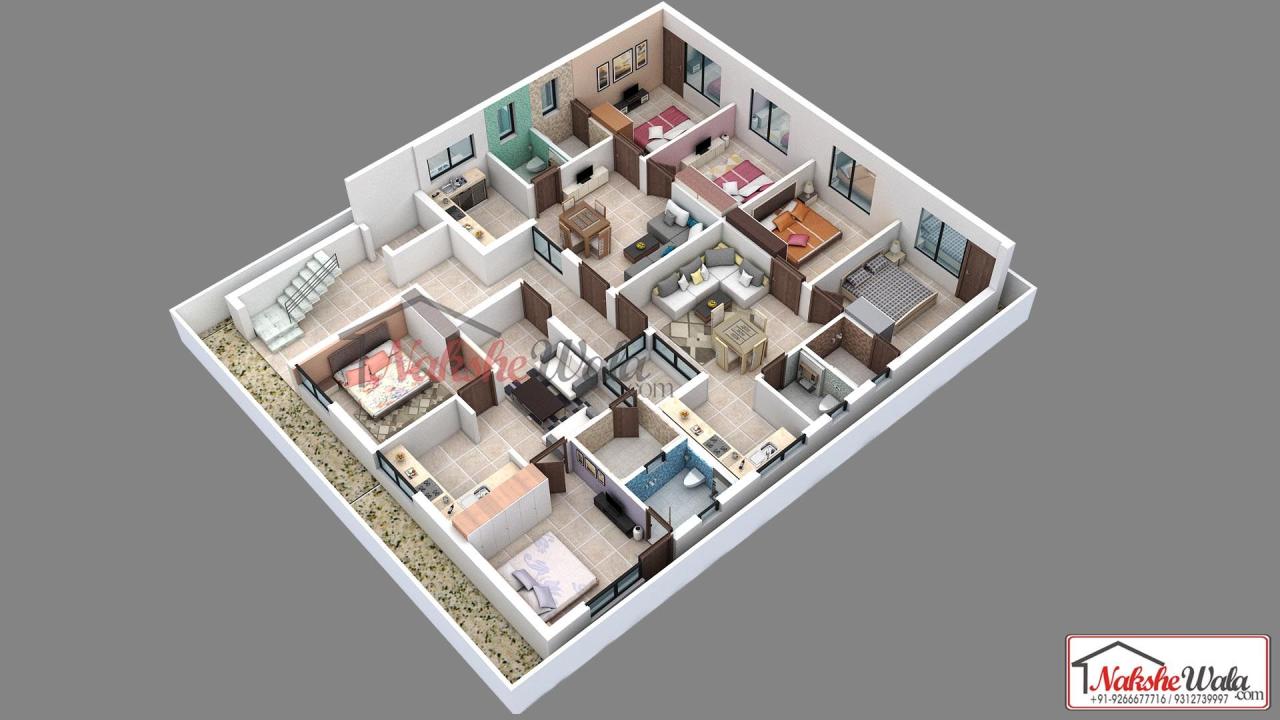 5BHK Flats 3D Floor Plan Home design plans, Floor plan design, House map