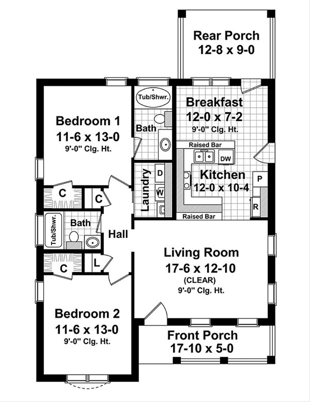 Cottage Style House Plan 2 Beds 2 Baths 1100 Sq/Ft Plan 21222
