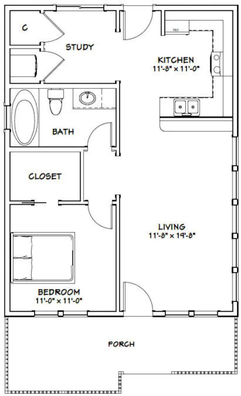 24x32 House 1bedroom 1bath 768 Sq Ft PDF Floor Plan Etsy