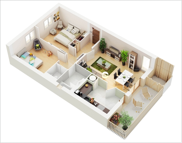 10 Awesome Two Bedroom Apartment 3D Floor Plans Architecture & Design
