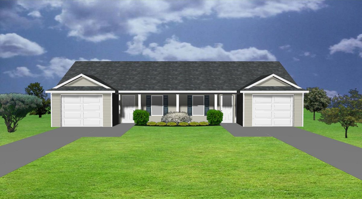 One Story Duplex House Plans With Garage In The Middle Dandk Organizer