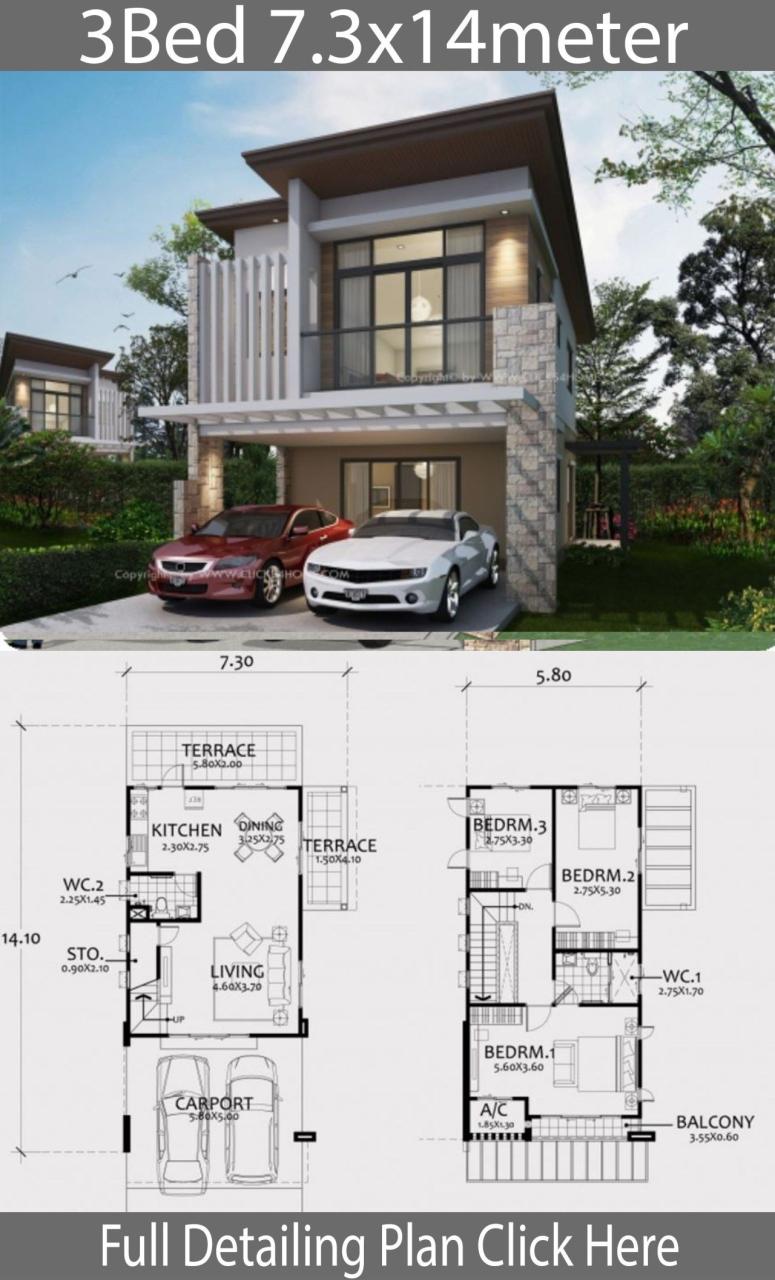 Modern style twostory house plan 7.3x14m Home Ideas Architectural