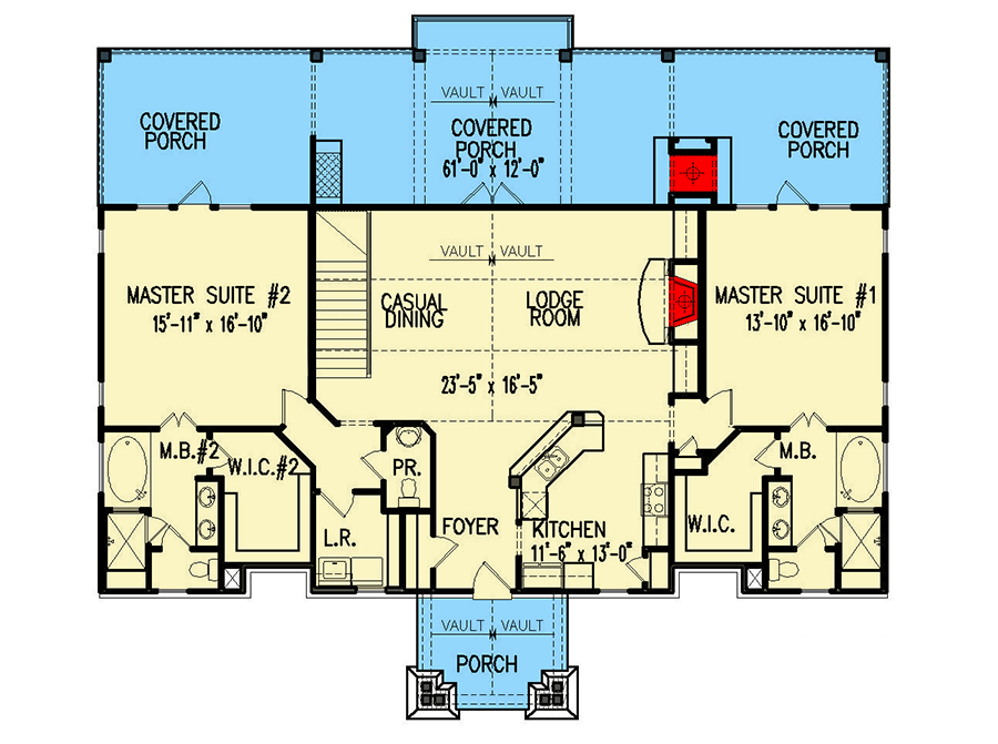 Plan 25650GE Traditional Home Plan with Dual Master Suites