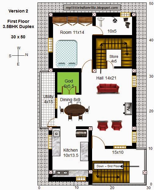 House Plan Ideas 30X50 Duplex House Plans North Facing