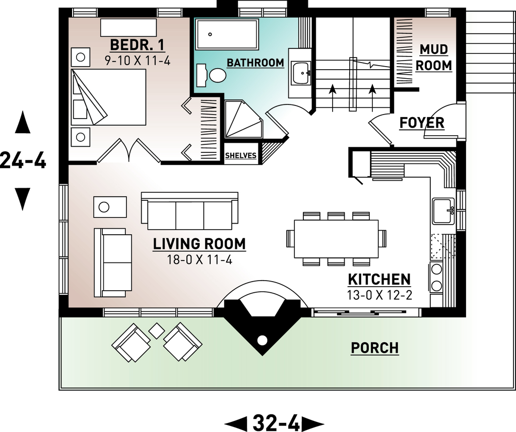 Modern Style House Plan 3 Beds 2 Baths 1086 Sq/Ft Plan 232023