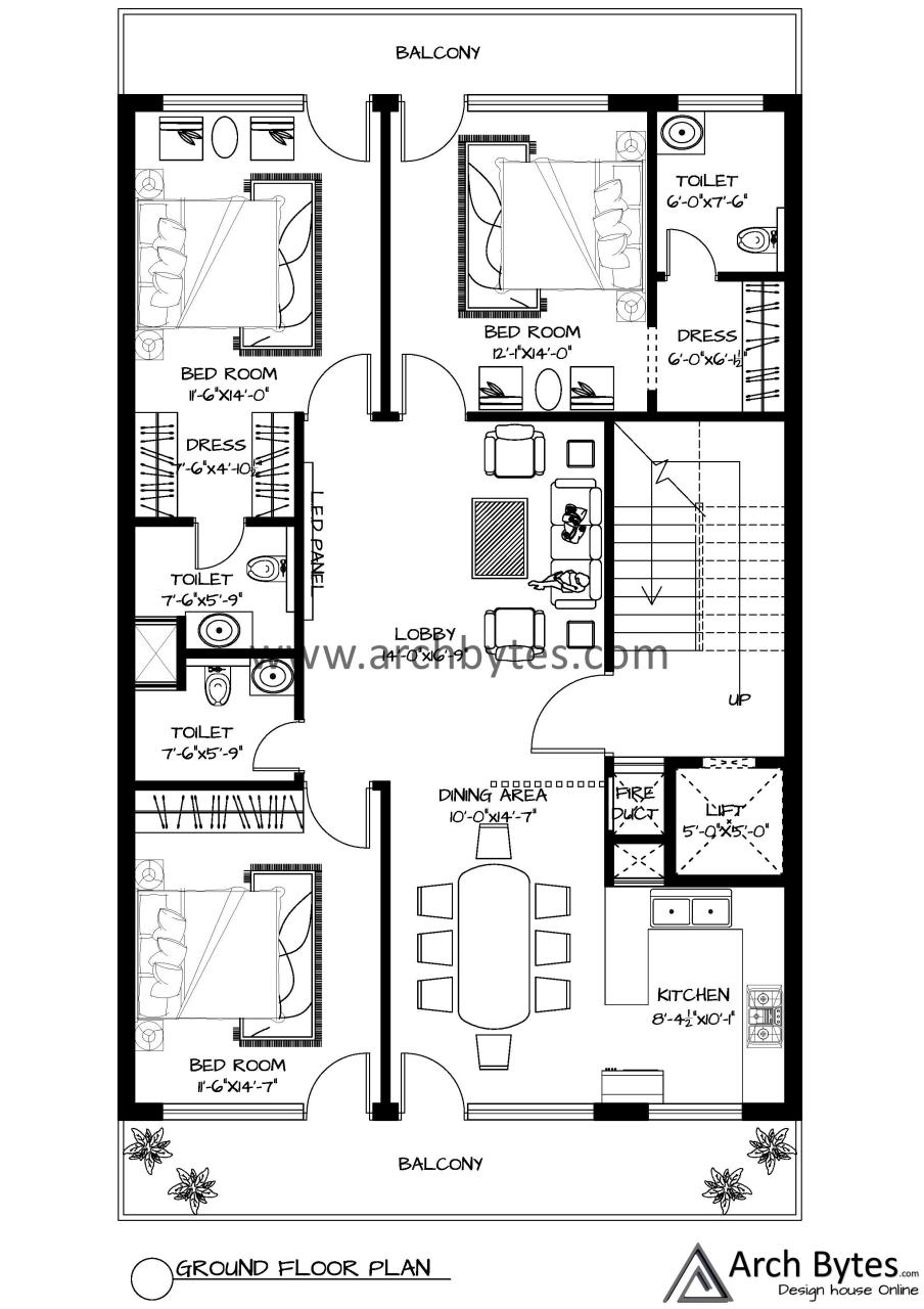 House Plan for 32 x 56 Feet Plot Size 200 Sq Yards (Gaj)