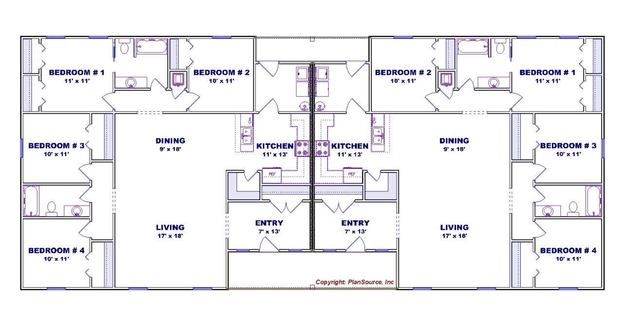 4 Bedroom duplex house plan J060213d PlanSource, Inc