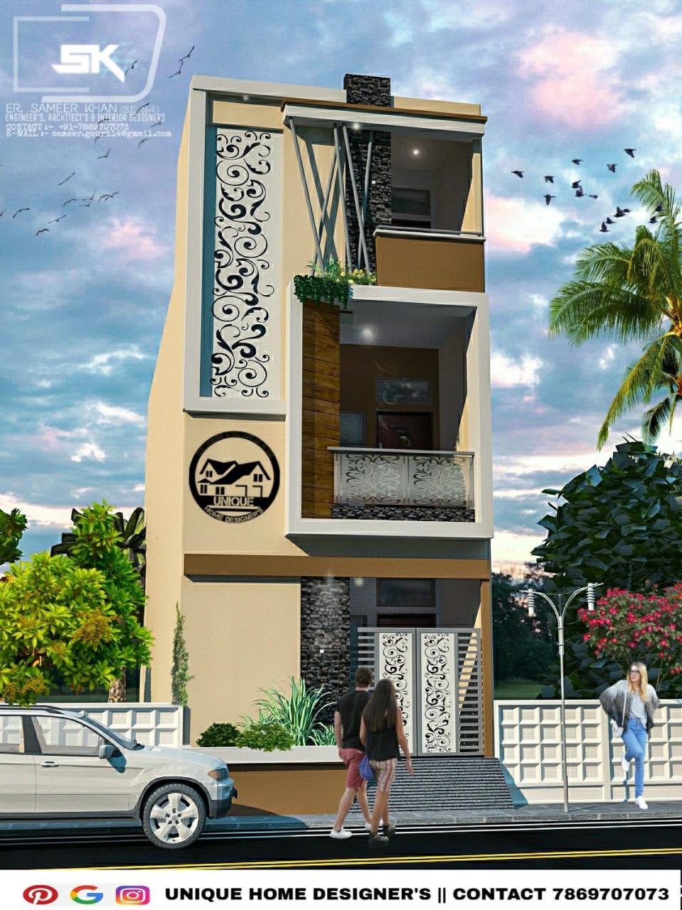 modern indian elevation design in trending style by Er. Sameer khan