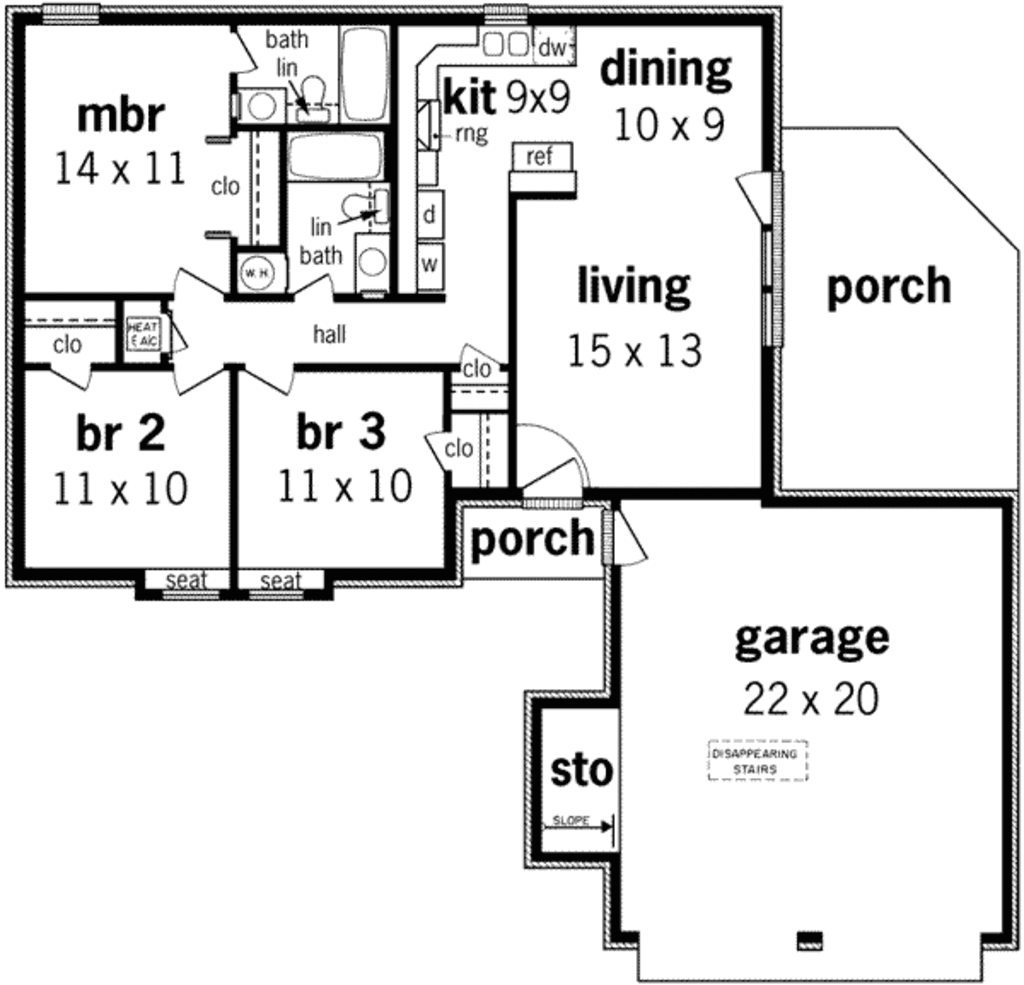 Traditional Style House Plan 3 Beds 2 Baths 1000 Sq/Ft Plan 45224