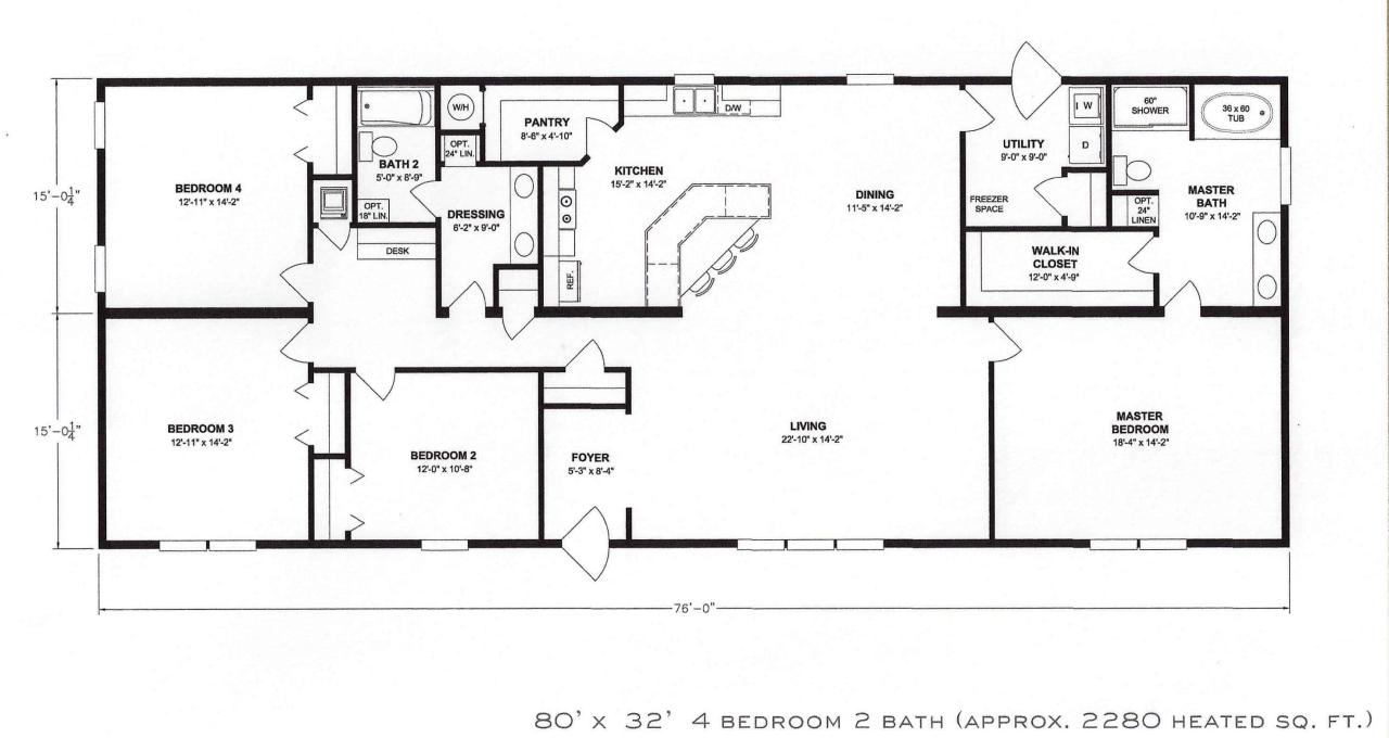 4 Bedroom Floor Plan F1001 Hawks Homes Manufactured & Modular