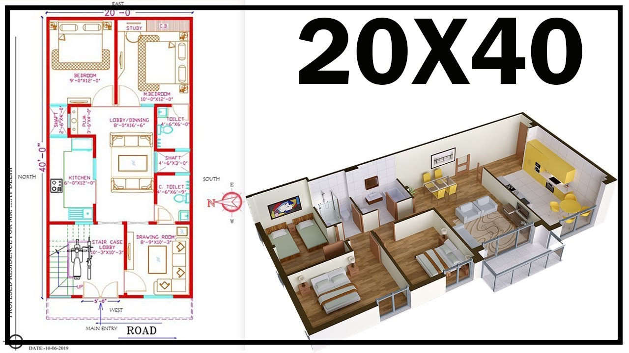 20'0"x40'0" HOUSE PLAN West Facing 2 BHK WITH INTERIOR Ground