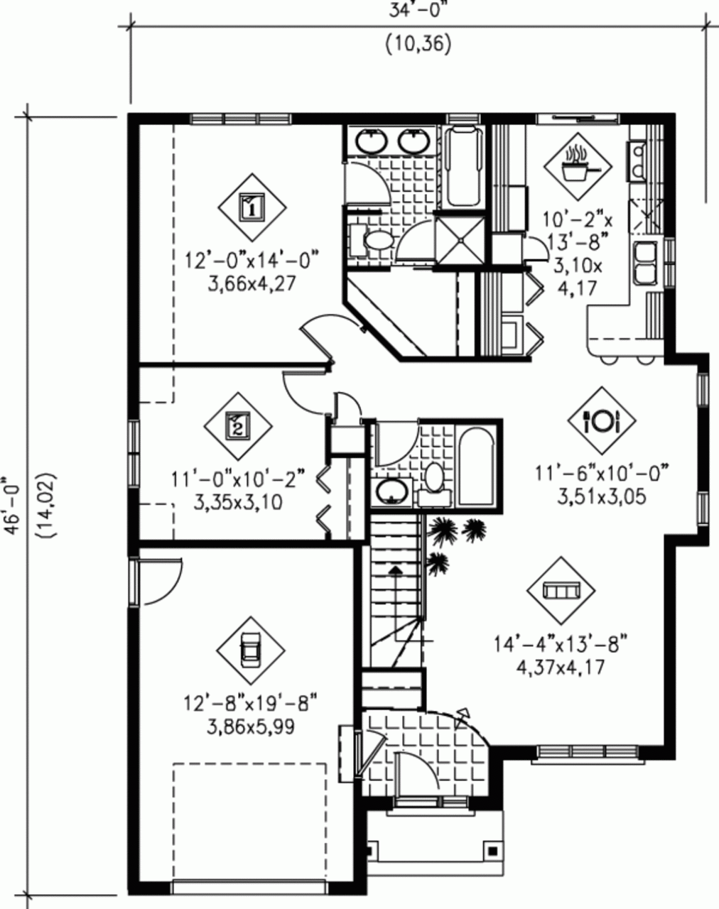 Traditional Style House Plan 2 Beds 2 Baths 1100 Sq/Ft Plan 25126