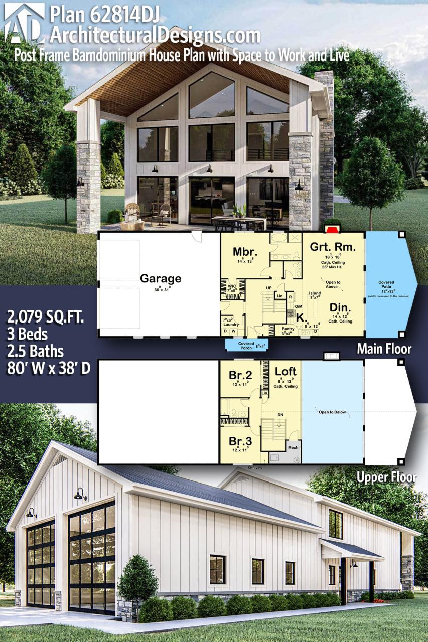 Post Frame Barndominium House Plan with Space to Work and Live
