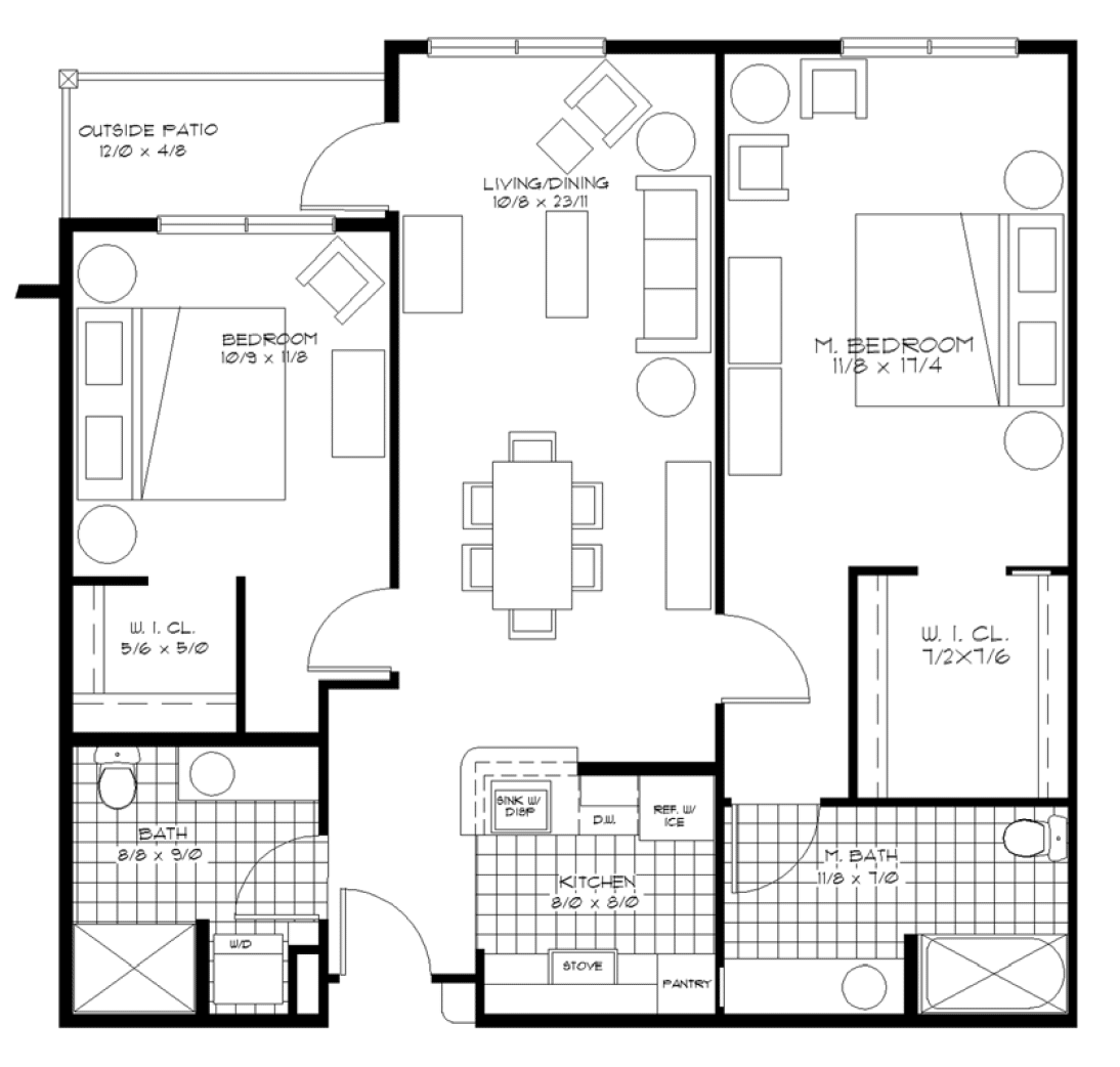 floor plan for 2 bedroom 2 bathroom retirement independent living house