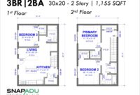 17311220240813-2-Story-Snap-ADU-Floor-Plan-3BR-2BA-1155-SF-30x20-1st-Floor-Bedroom-2-Bedrooms-1-Bath-Upstairs-1200-sqft 2 Story ADU in Black Mountain Ranch San Diego SnapADU