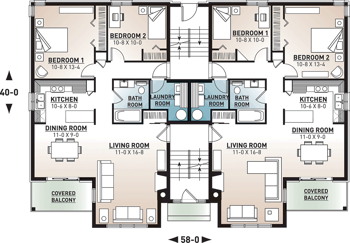 Victorian Style MultiFamily Plan 64952 with 16 Bed, 8 Bath Town