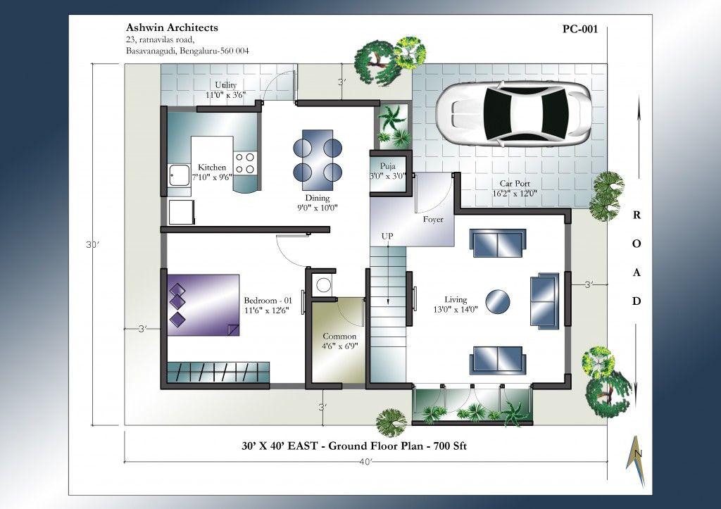 40+ 30x40 Duplex House Plan North Facing, Popular Style!