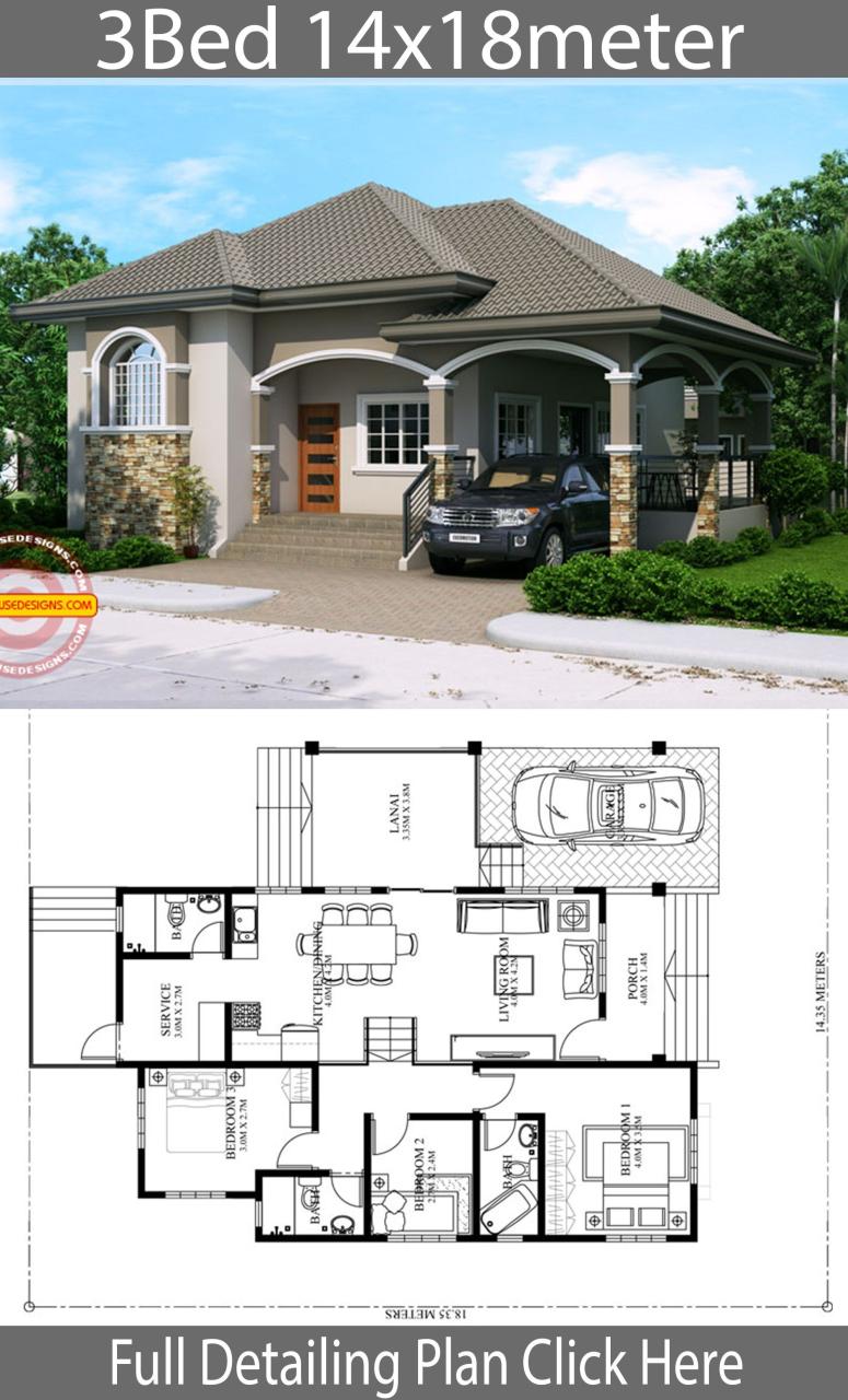 Home design plan 14x18m with 3 Bedrooms Home Design with Plan