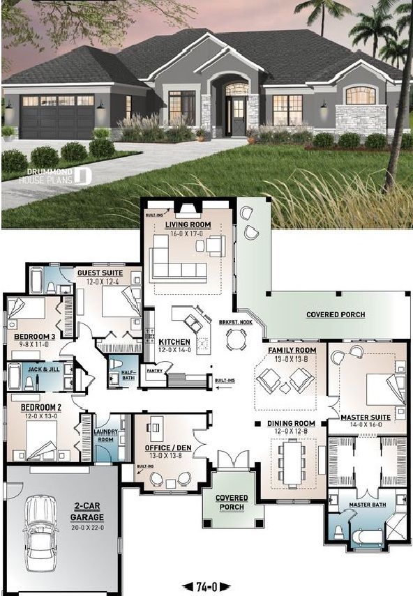 4Bedroom Family House Plan Plans 2176 Craftsman Balcony