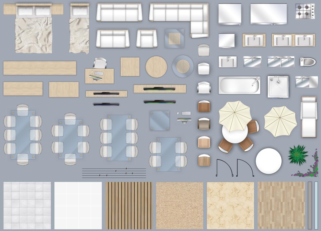2d furniture floorplan top down view style 4 PSD 3D Model