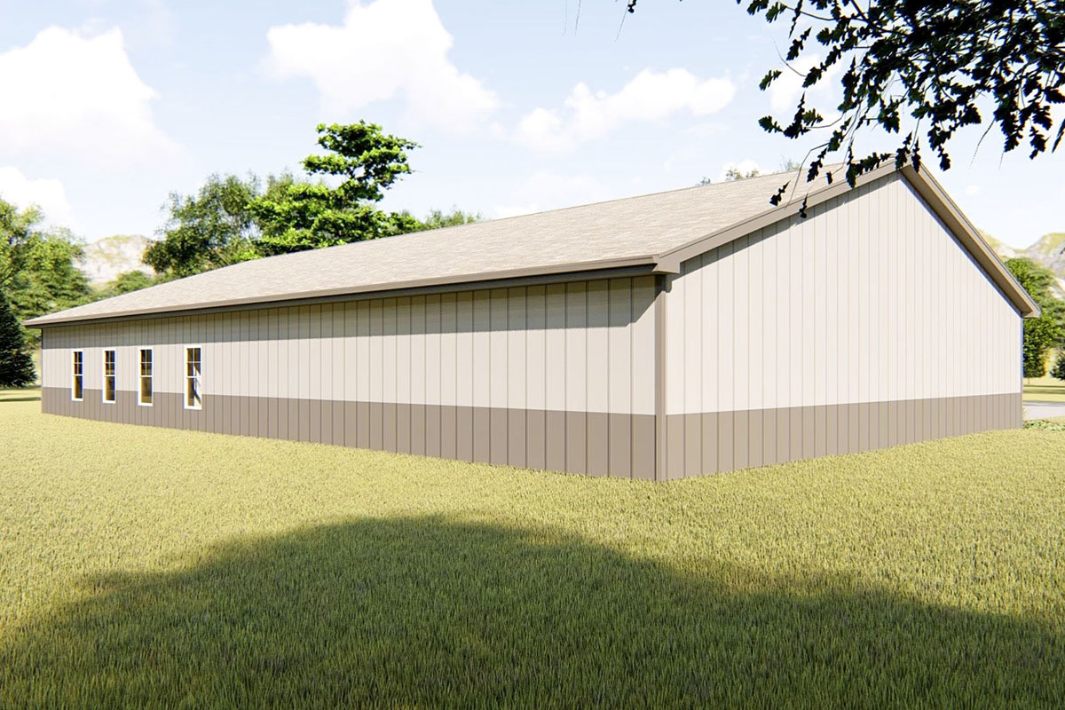 OneStory Post Frame Home Plan with Large Covered Entry 62811DJ