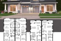 This charming, traditionally styled twostory skinny duplex house plan