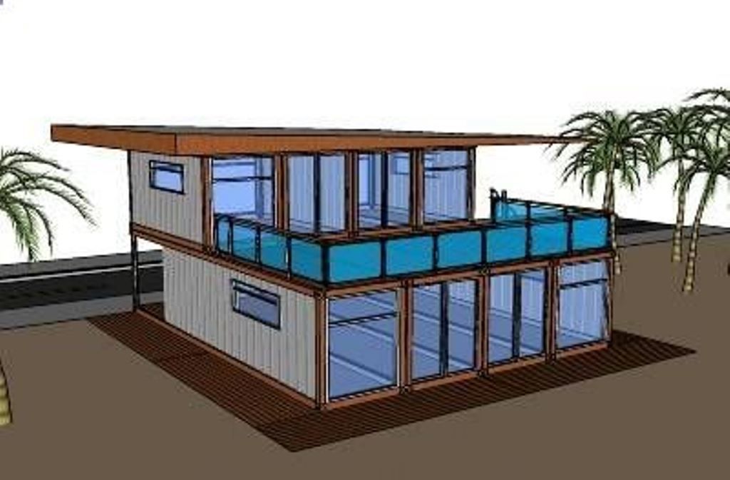 This is a Two Story Shipping Container with 3bdrms and 2baths with a 32