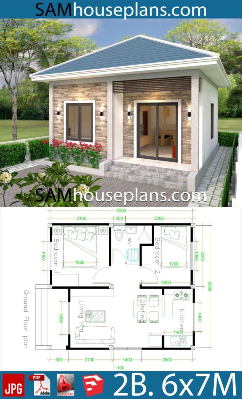Simple House design 6x7 with 2 bedrooms Hip Roof in 2021 Simple house