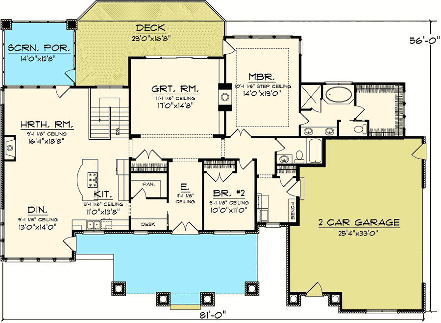 2 Bedroom Rambling Ranch Home Plan 89822AH Architectural Designs