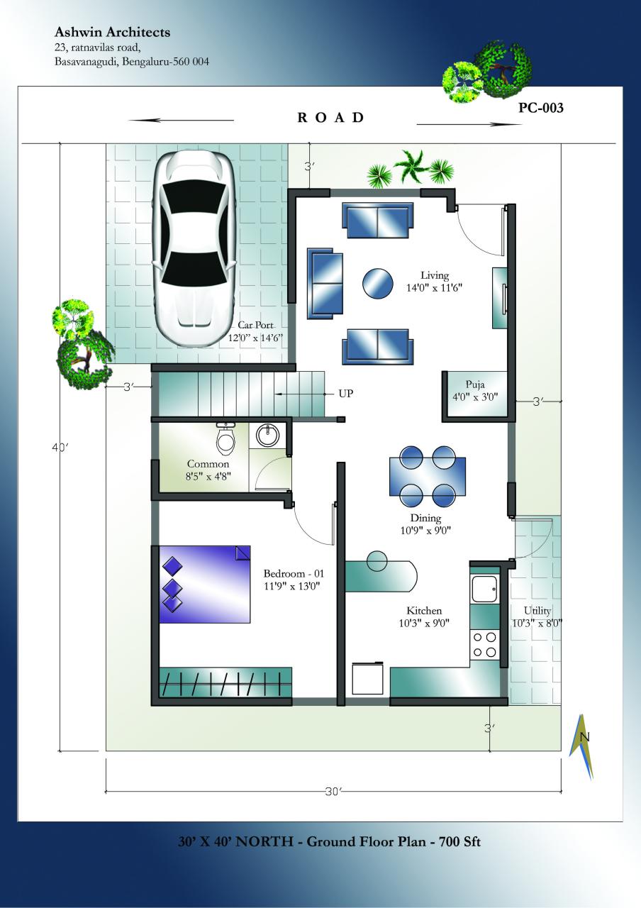 40+ 30x40 Duplex House Plan North Facing, Popular Style!