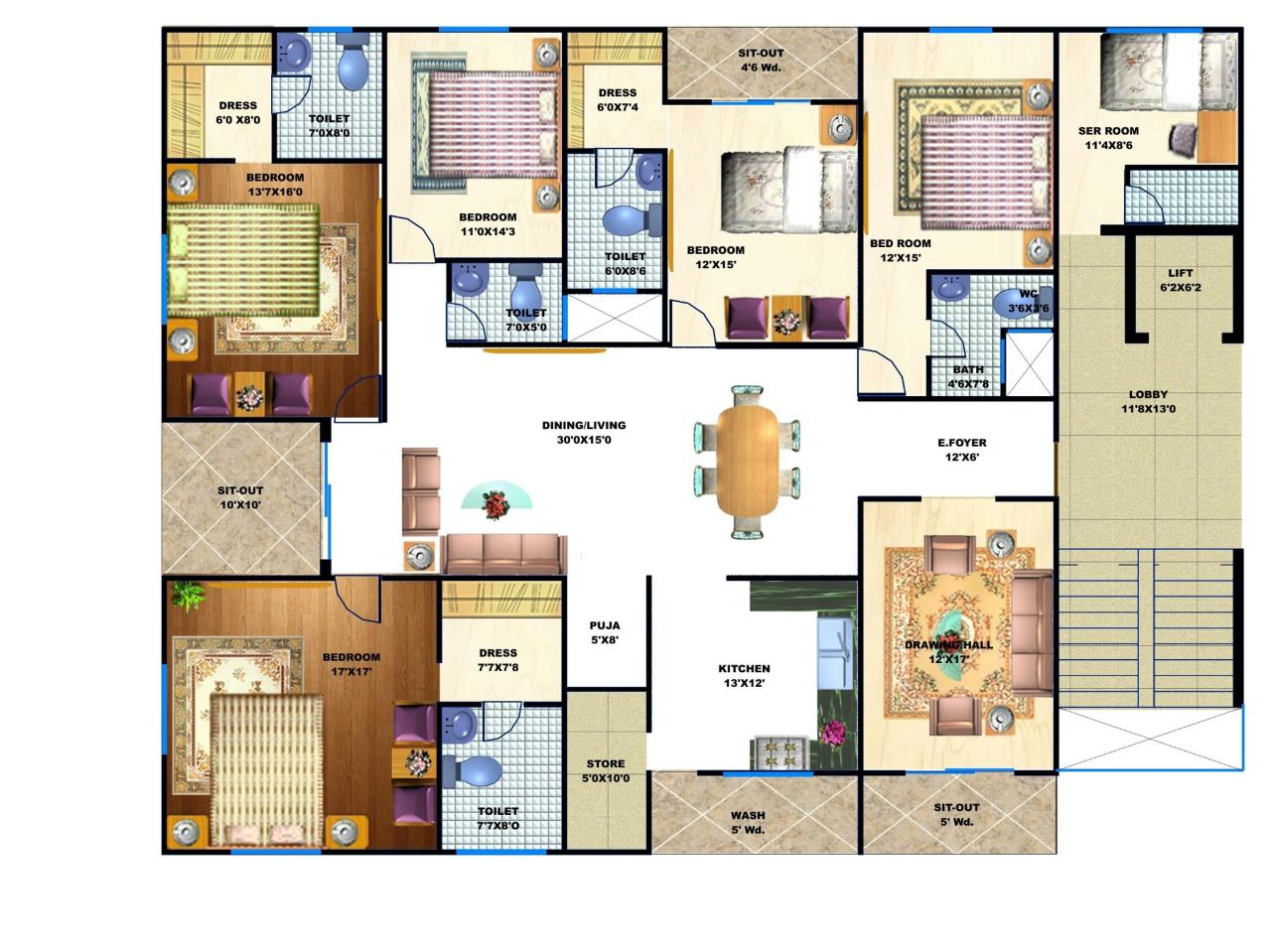 5 BHK Apartment Floor Plan apartmentinindore, flatsinindore, 