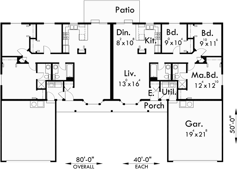 One Story Duplex House Plans Bedroom House Plans 102150