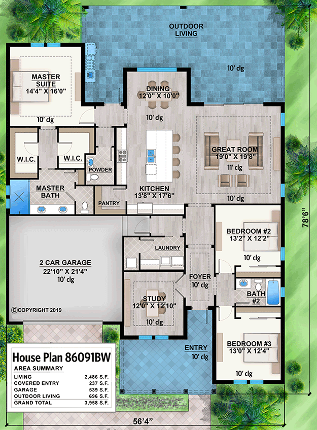 Plan 86091BW Florida Ranch Home with Large Outdoor Living Space
