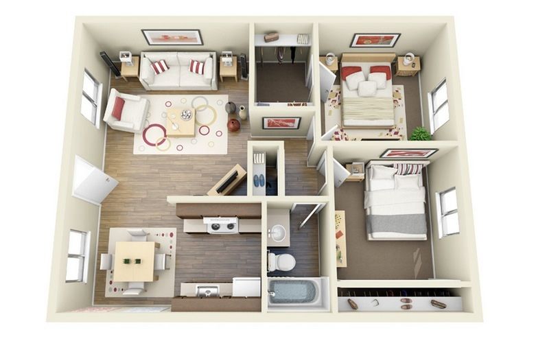 50 Two "2" Bedroom Apartment/House Plans Architecture & Design