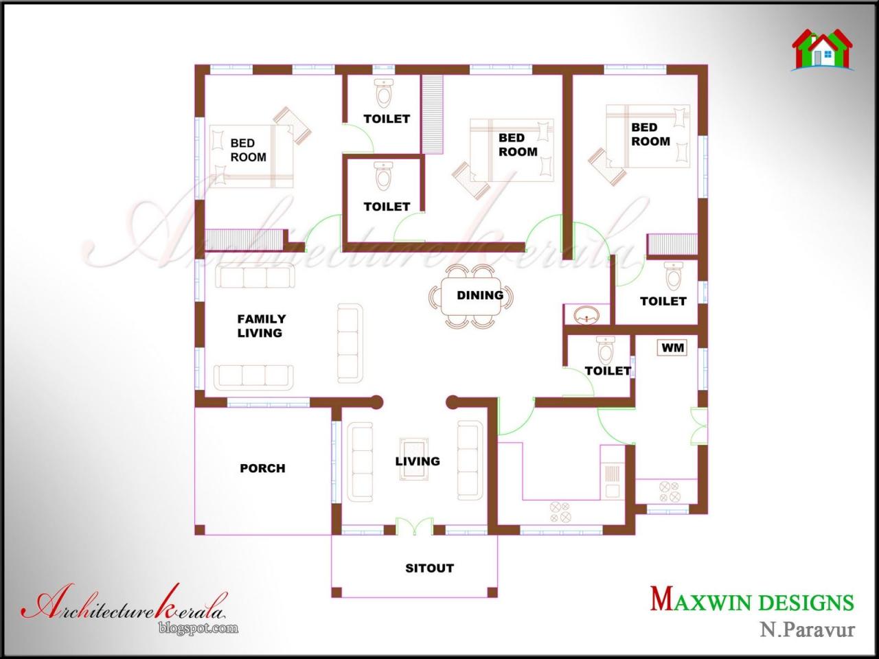 4 Bedroom House Plans Kerala Style stairs Pinned by
