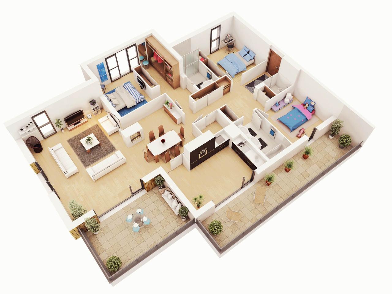 ConceptArk Plans coupés 3D 3d house plans, Bedroom house plans, 3d