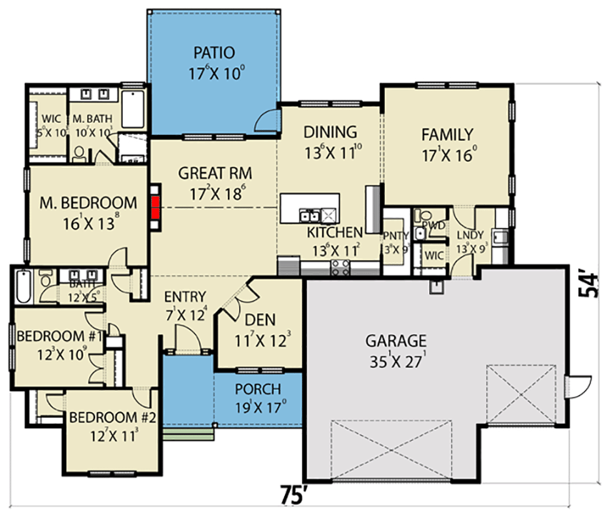 OneLevel House Plan with Open Layout 280080JWD Architectural