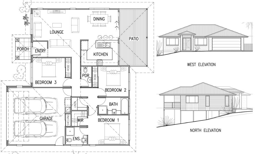 Simple House Plan And Elevation Drawings