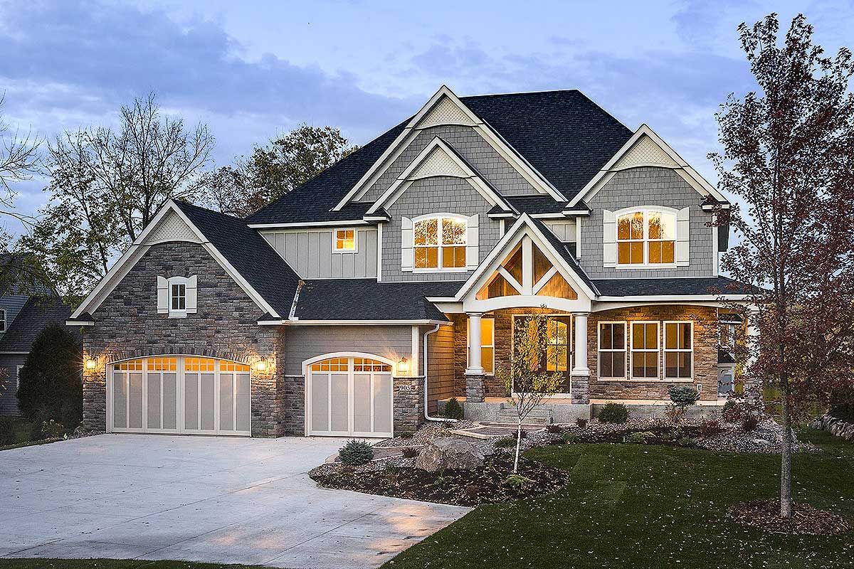 Modern Storybook Craftsman House Plan with 2Story Great Room 73377HS