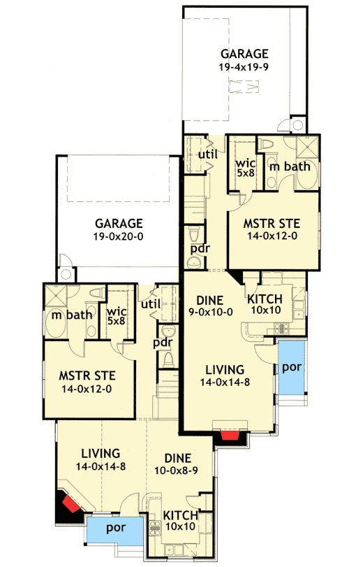 Duplex House Plan with Unique Units 16809WG Architectural Designs