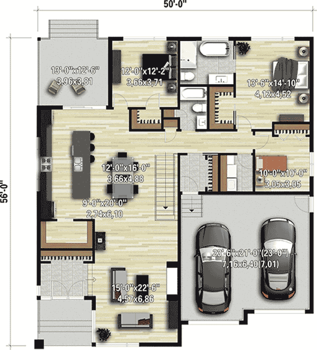 Plan 80913PM Modern 3Bed House Plan with 2Car Garage Modern style