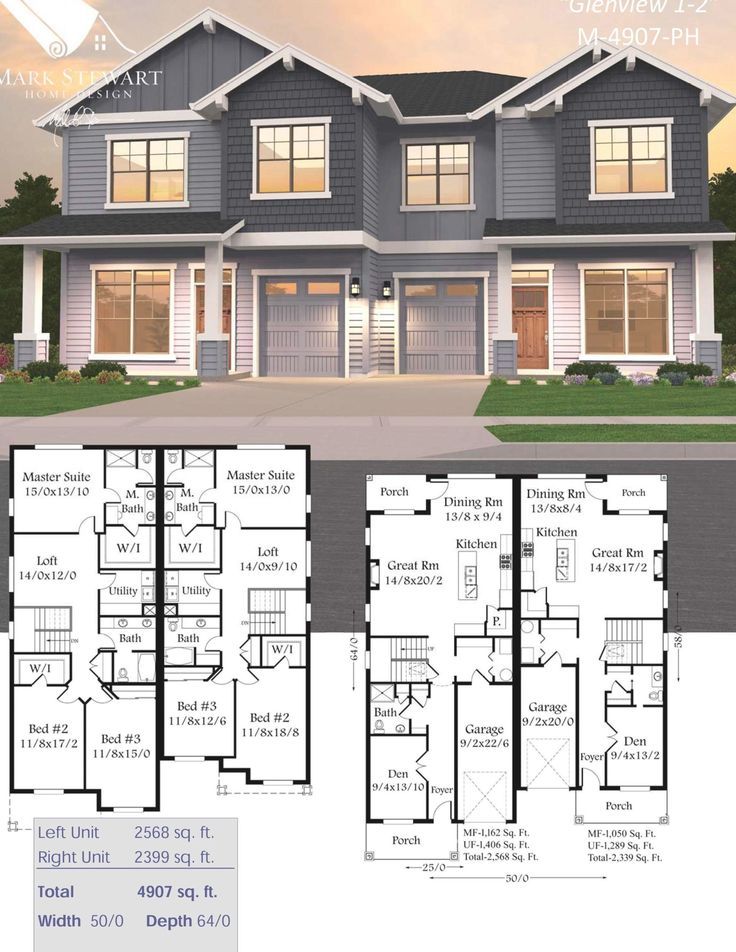 This charming, traditionally styled twostory skinny duplex house plan