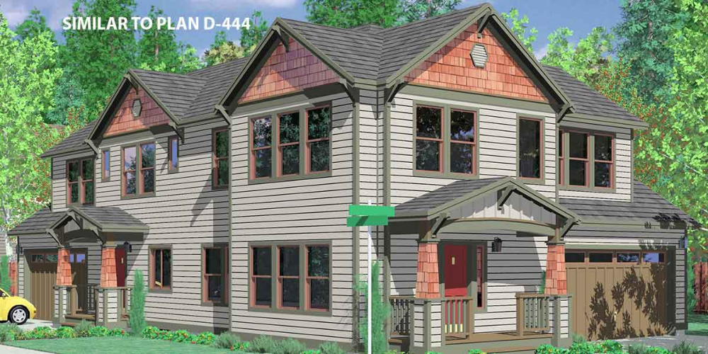Duplex House Plans, Corner Lot Duplex House Plans, D548