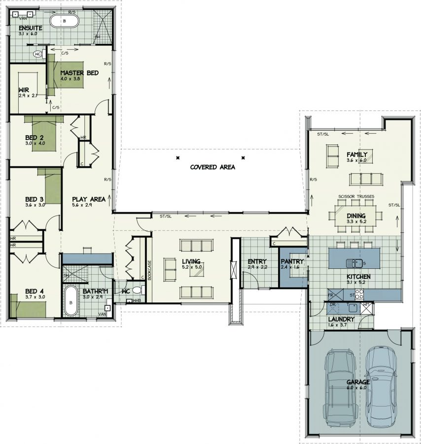 Floor Plan Friday Ushape with scissor truss ceilings House layout