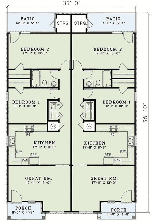 Contemporary Duplex Plan 59370ND Architectural Designs House Plans